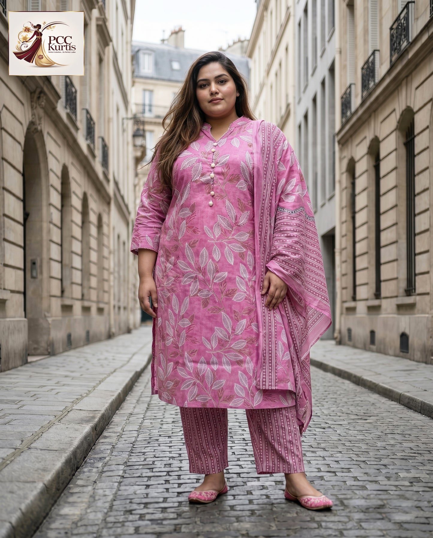 SOFT PINK FLORAL KURTI SET (Ds. No - PCC1006)