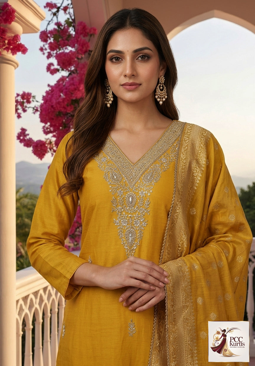 Royal Mustard Designer Kurti Set (Ds. No - PCC1069)