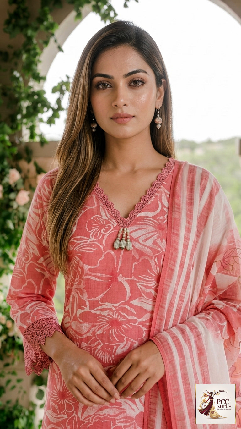 Elegant Pink 3-Piece Kurti Set (Ds. No - PCC1070)
