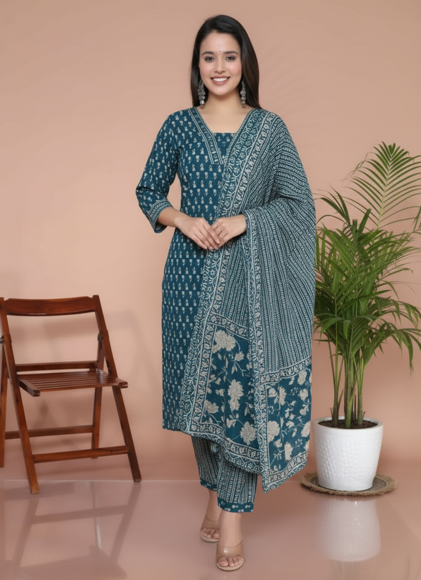 Premium Everyday Cotton Kurti Set – Pant & Dupatta | Festive Diwali Sale