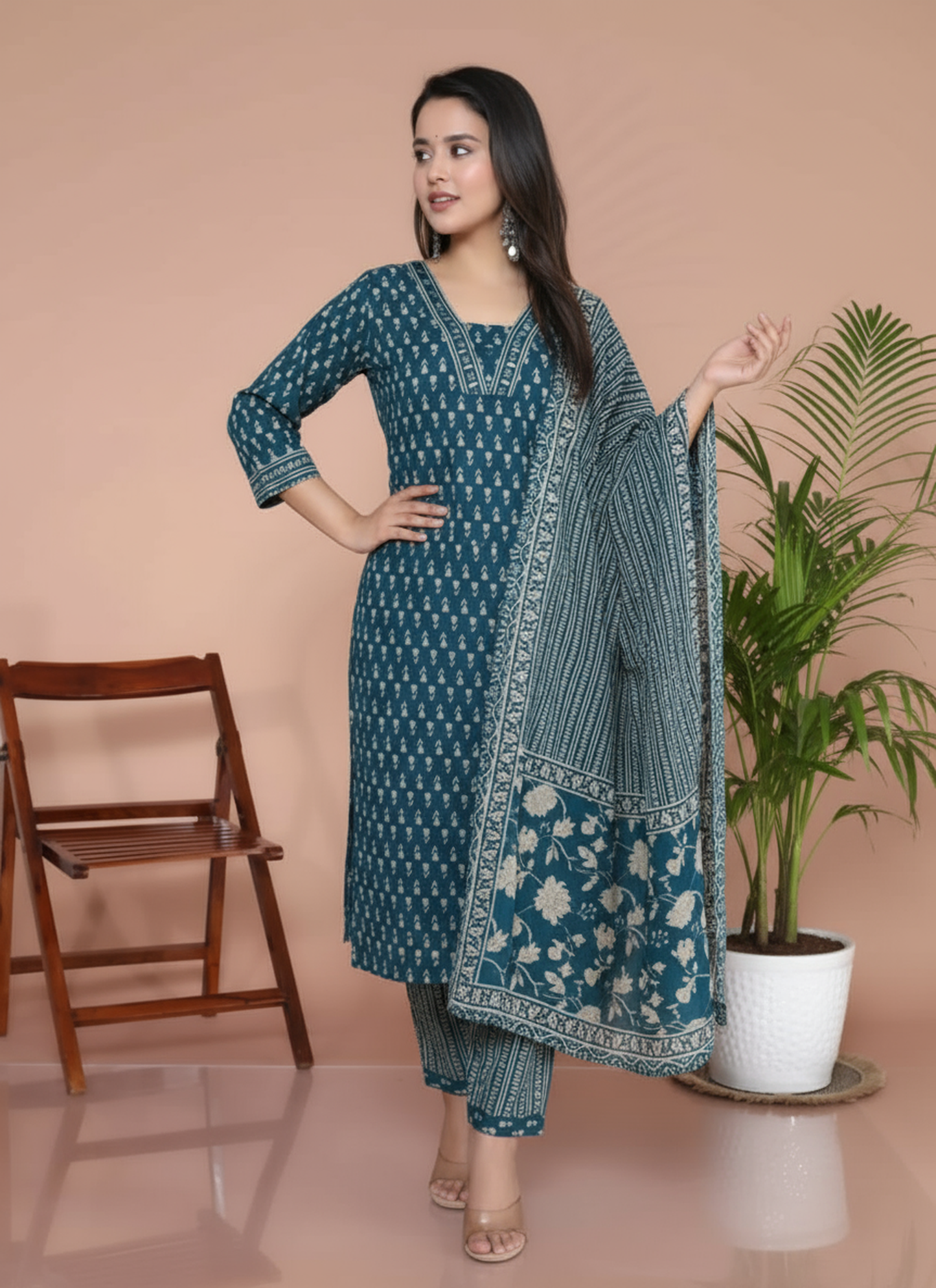 Premium Everyday Cotton Kurti Set – Pant & Dupatta | Festive Diwali Sale