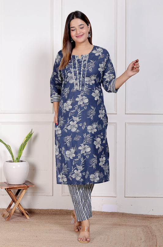 Cotton Kurti Pant Set in very bright and attractive Blue color.