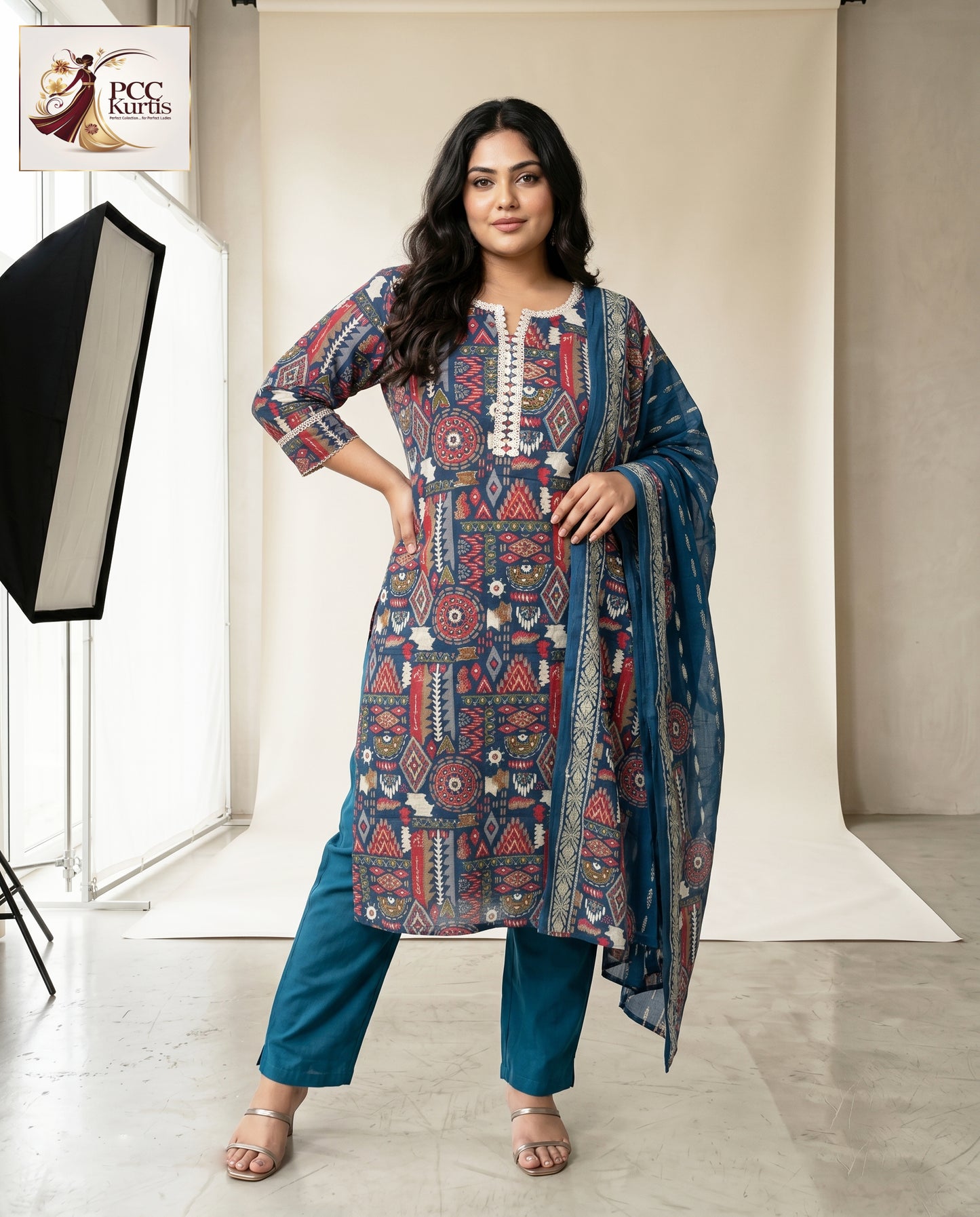 LACE WORK ROYAL BLUE KURTI SET (Ds. No - PCC1001)