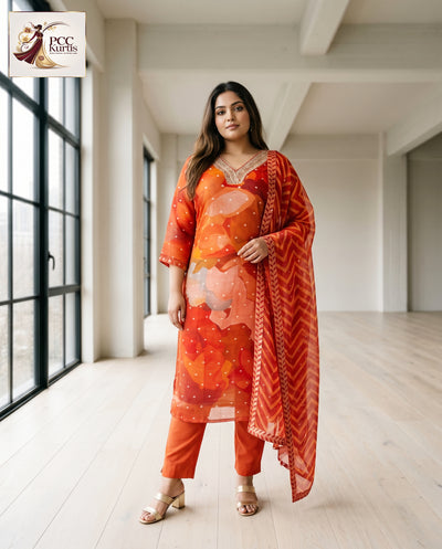 PRINTED CHANDERI 3 PIECE SET (Ds. No - PCC1003)