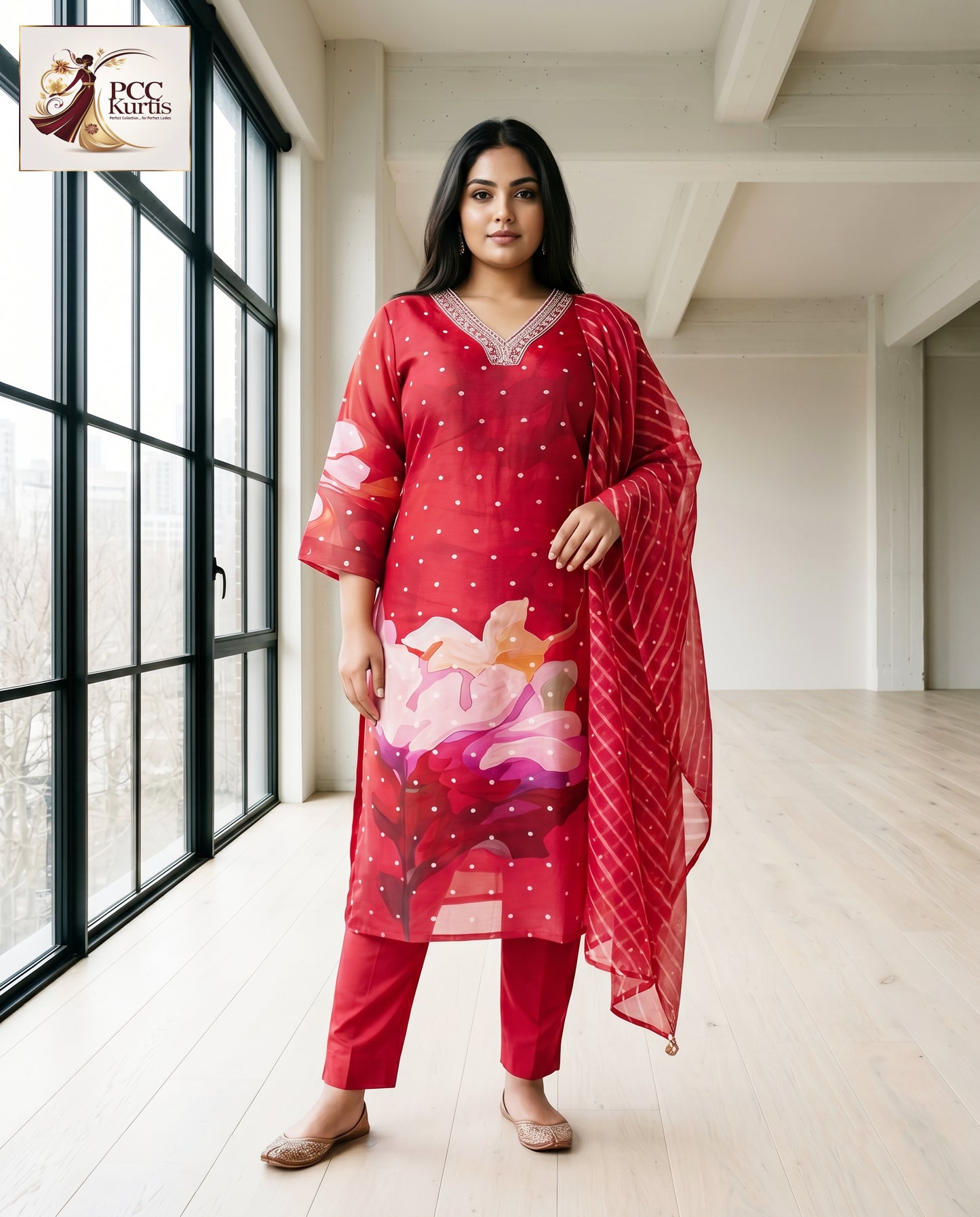 PRINTED CHANDERI 3 PIECE SET (Ds. No - PCC1003)
