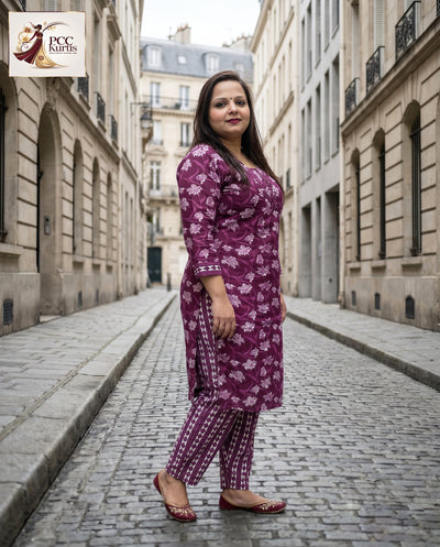 PURPLE FLORAL KURTI PANT SET (Ds. No - PCC1004)