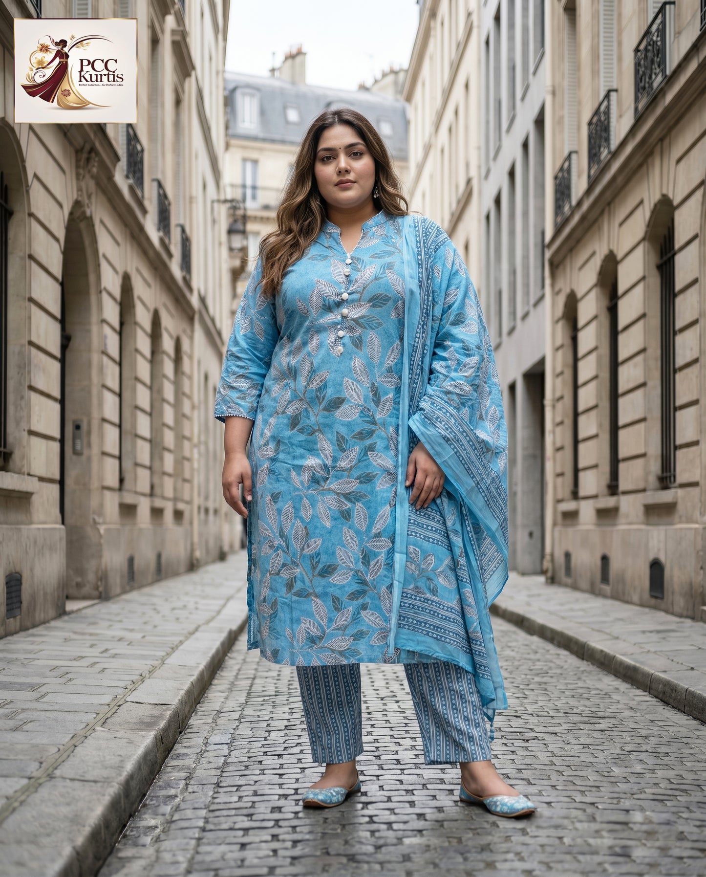 SOFT BLUE FLORAL KURTI SET (Ds. No - PCC1006)