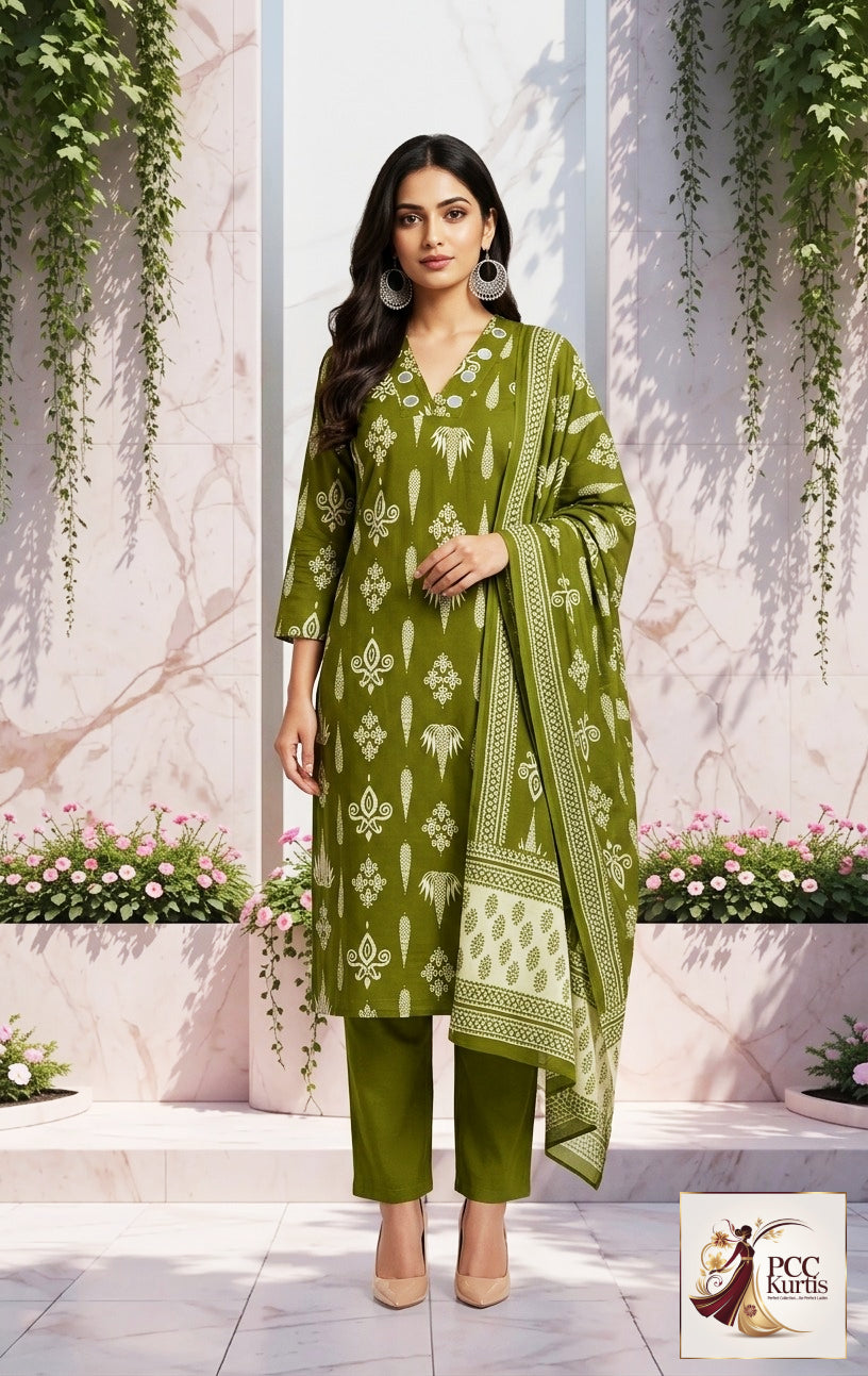 3 PIECE GREEN KURTI SET (Ds. No - PCC1027)