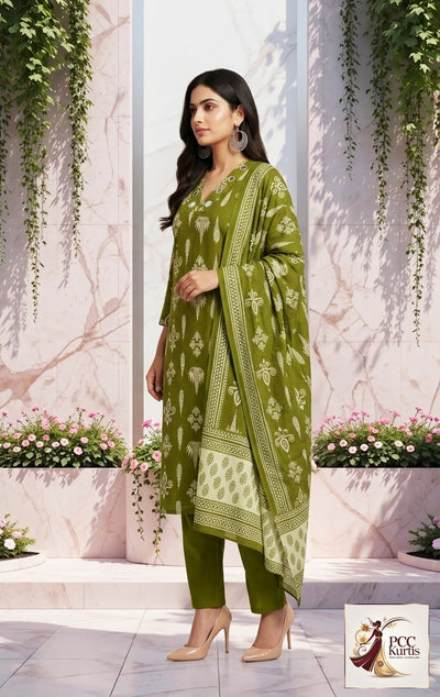 3 PIECE GREEN KURTI SET (Ds. No - PCC1027)