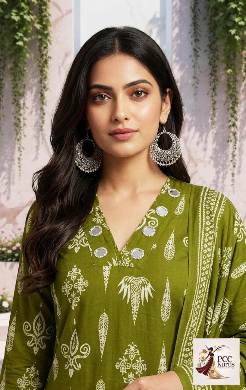 3 PIECE GREEN KURTI SET (Ds. No - PCC1027)