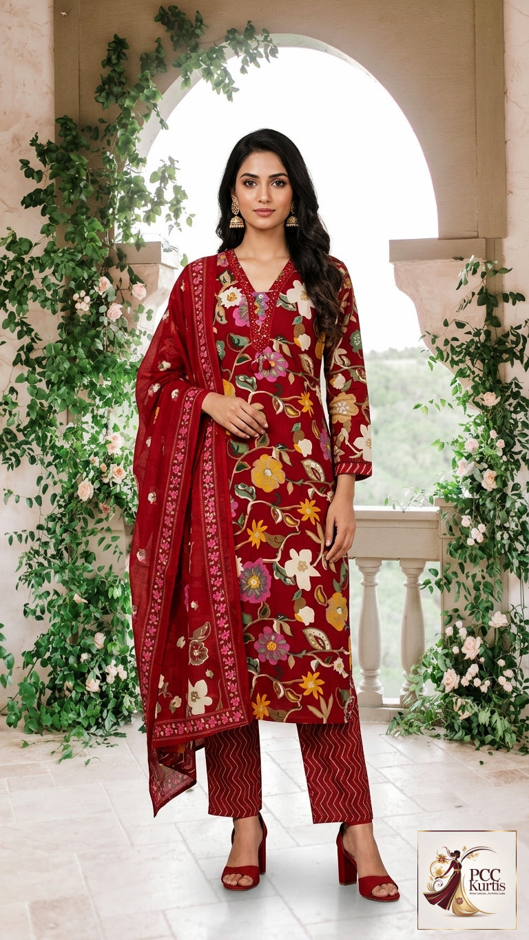 FLORAL PRINT KURTI SET (Ds. No - PCC1045)