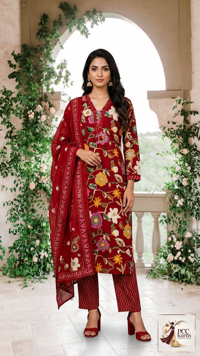 FLORAL PRINT KURTI SET (Ds. No - PCC1045)