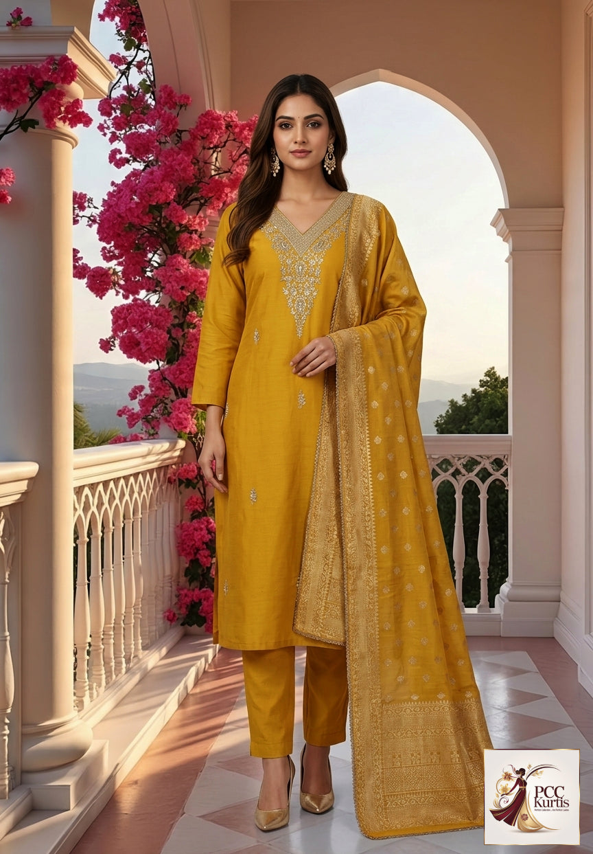 Royal Mustard Designer Kurti Set (Ds. No - PCC1069)