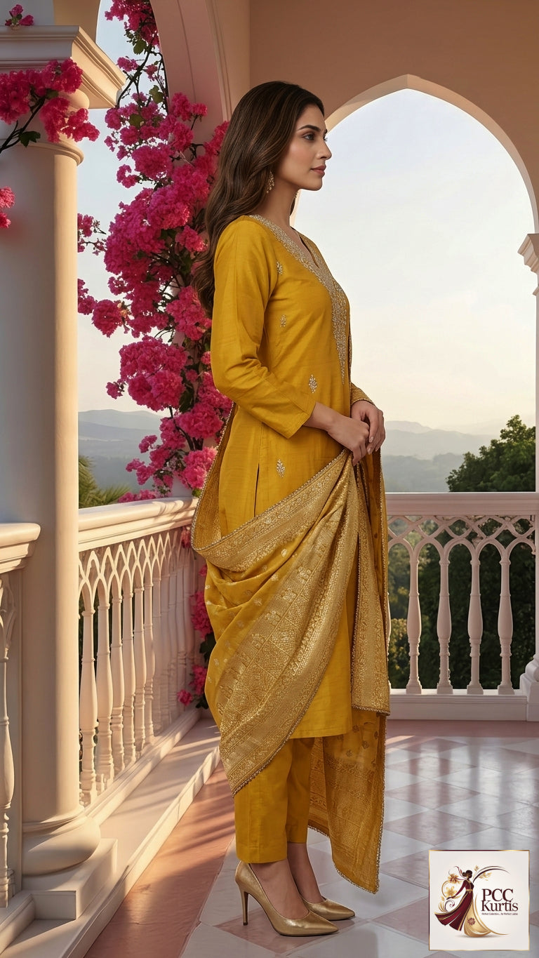 Royal Mustard Designer Kurti Set (Ds. No - PCC1069)