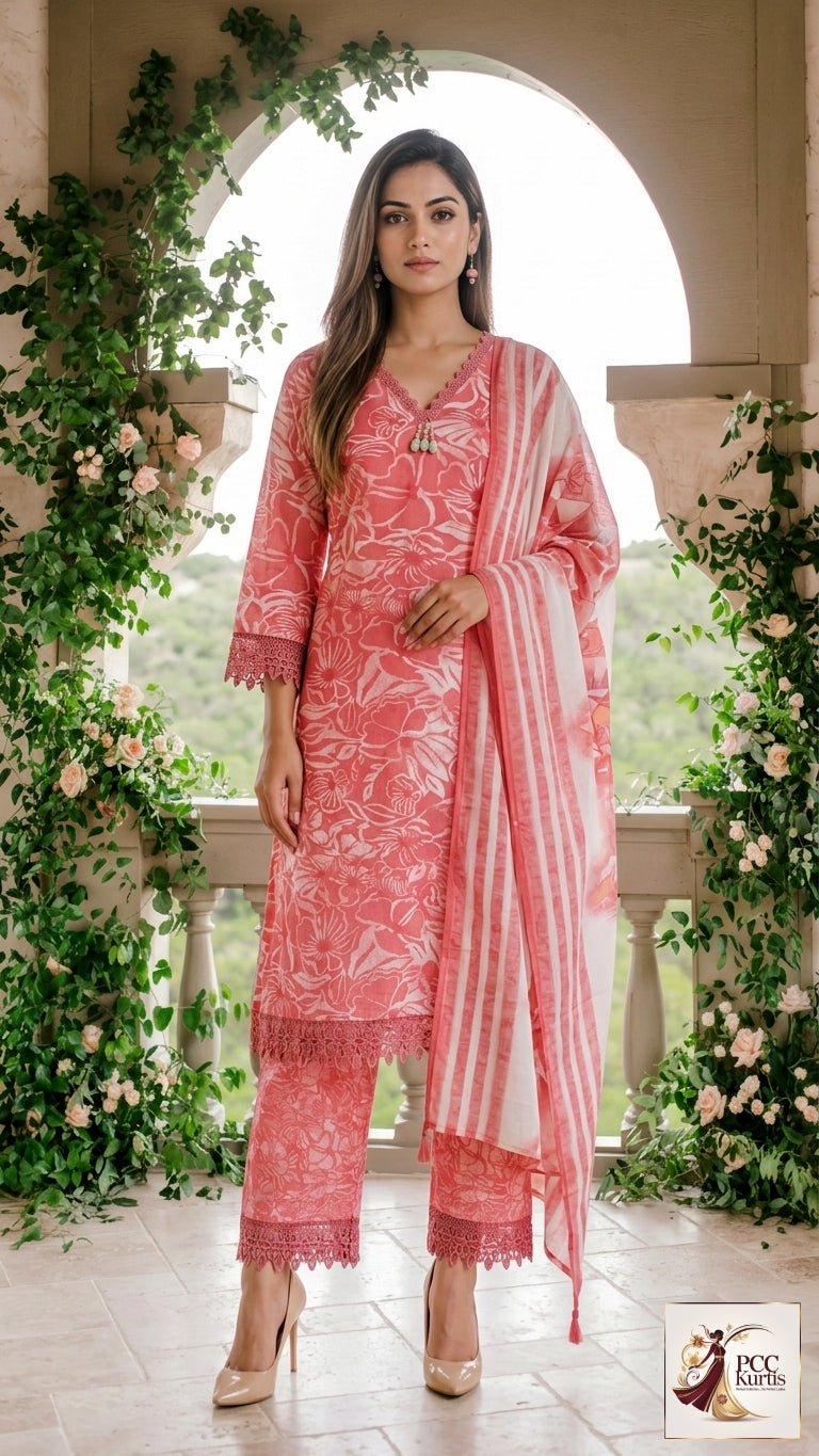 Elegant Pink 3-Piece Kurti Set (Ds. No - PCC1070)