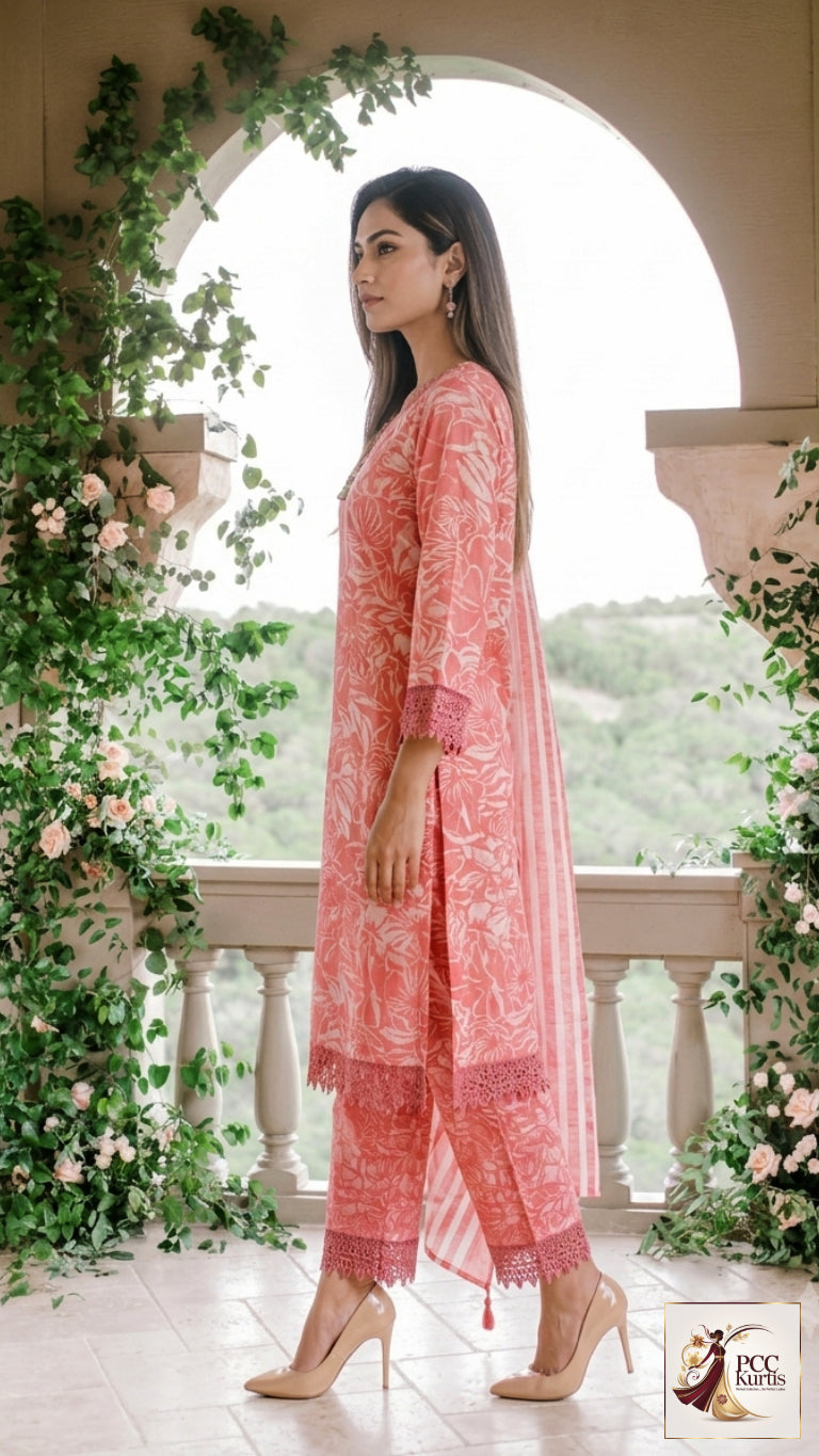 Elegant Pink 3-Piece Kurti Set (Ds. No - PCC1070)