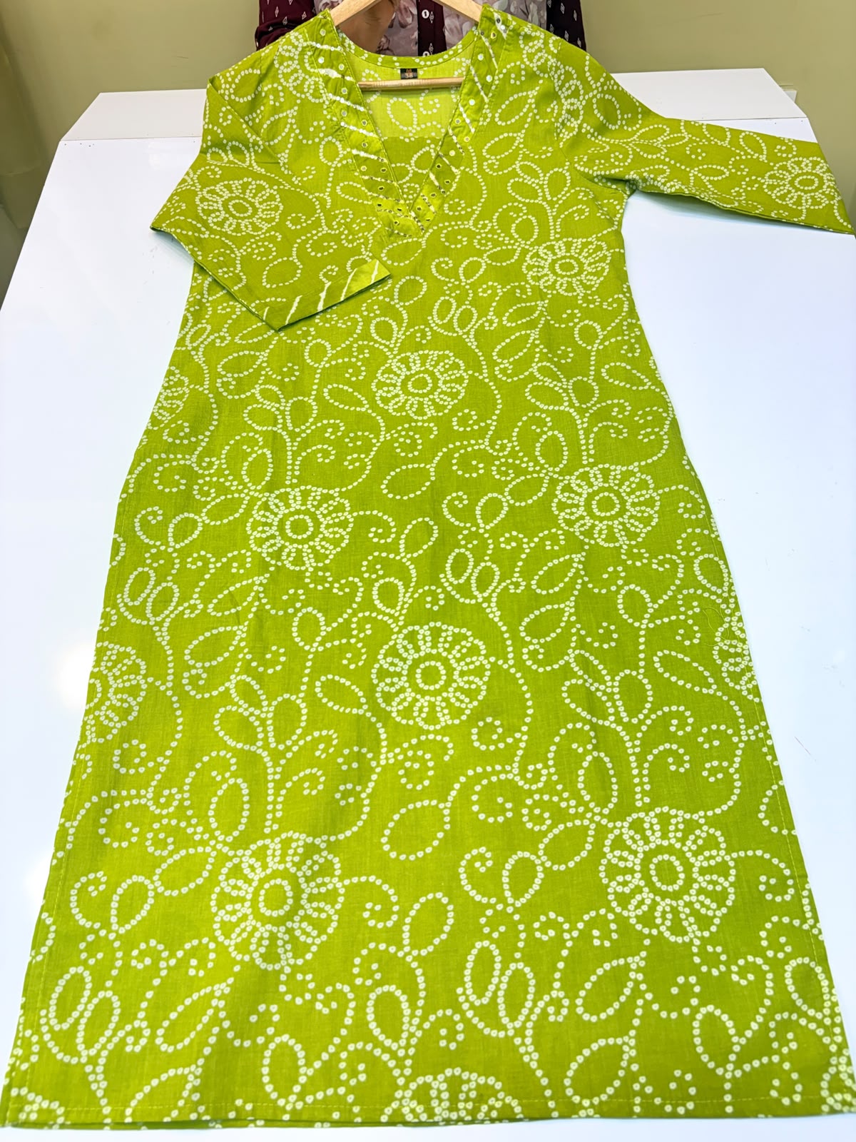 Traditional Lime Green Bandhej Print 3-Piece Kurta Set (Ds. No - PCC1071)