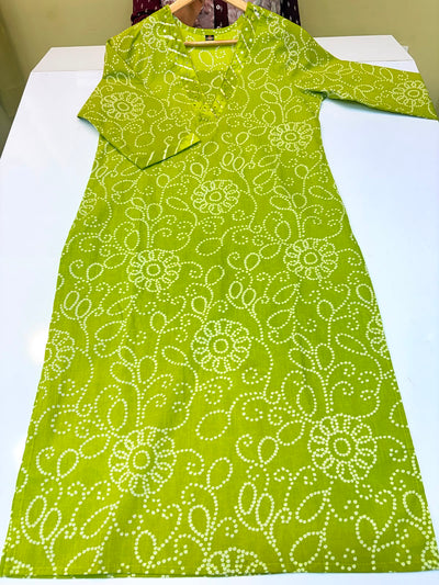 Traditional Lime Green Bandhej Print 3-Piece Kurta Set (Ds. No - PCC1071)