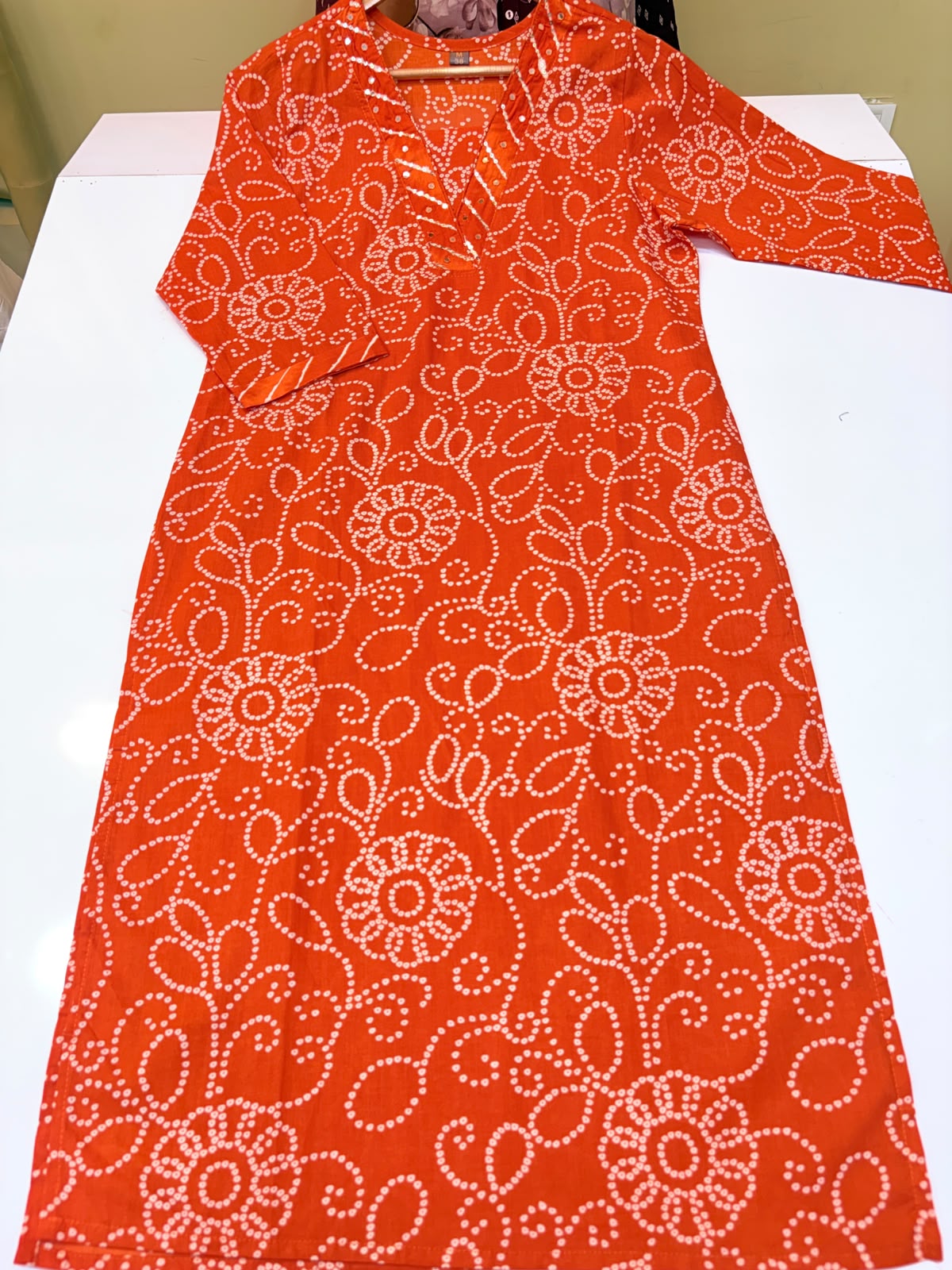 Traditional Orange Bandhej Print 3-Piece Kurta Set (Ds. No - PCC1071)