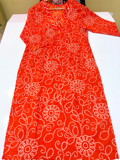 Traditional Orange Bandhej Print 3-Piece Kurta Set (Ds. No - PCC1071)