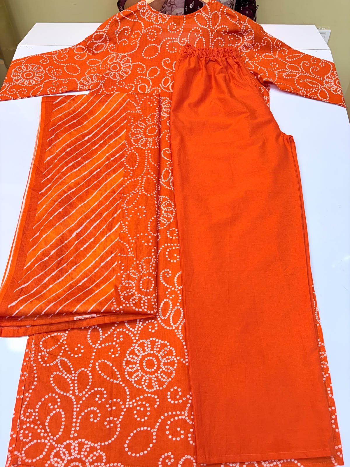 Traditional Orange Bandhej Print 3-Piece Kurta Set (Ds. No - PCC1071)