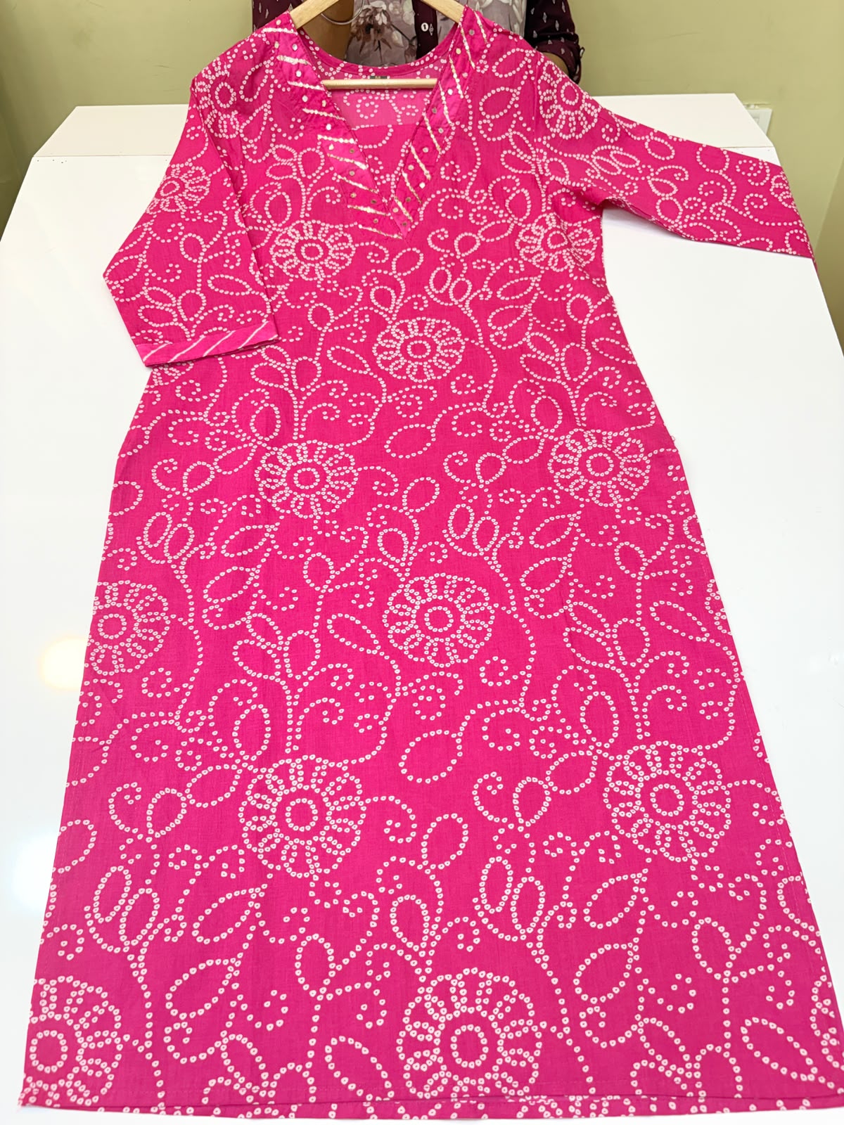 Traditional Pink Bandhej Print 3-Piece Kurta Set (Ds. No - PCC1071)