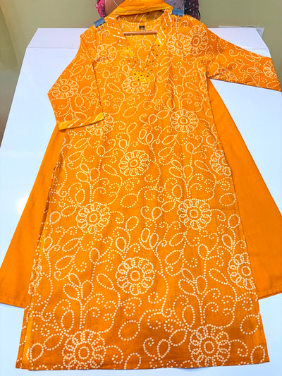 Traditional Yellow Bandhej Print 3-Piece Kurta Set (Ds. No - PCC1071)