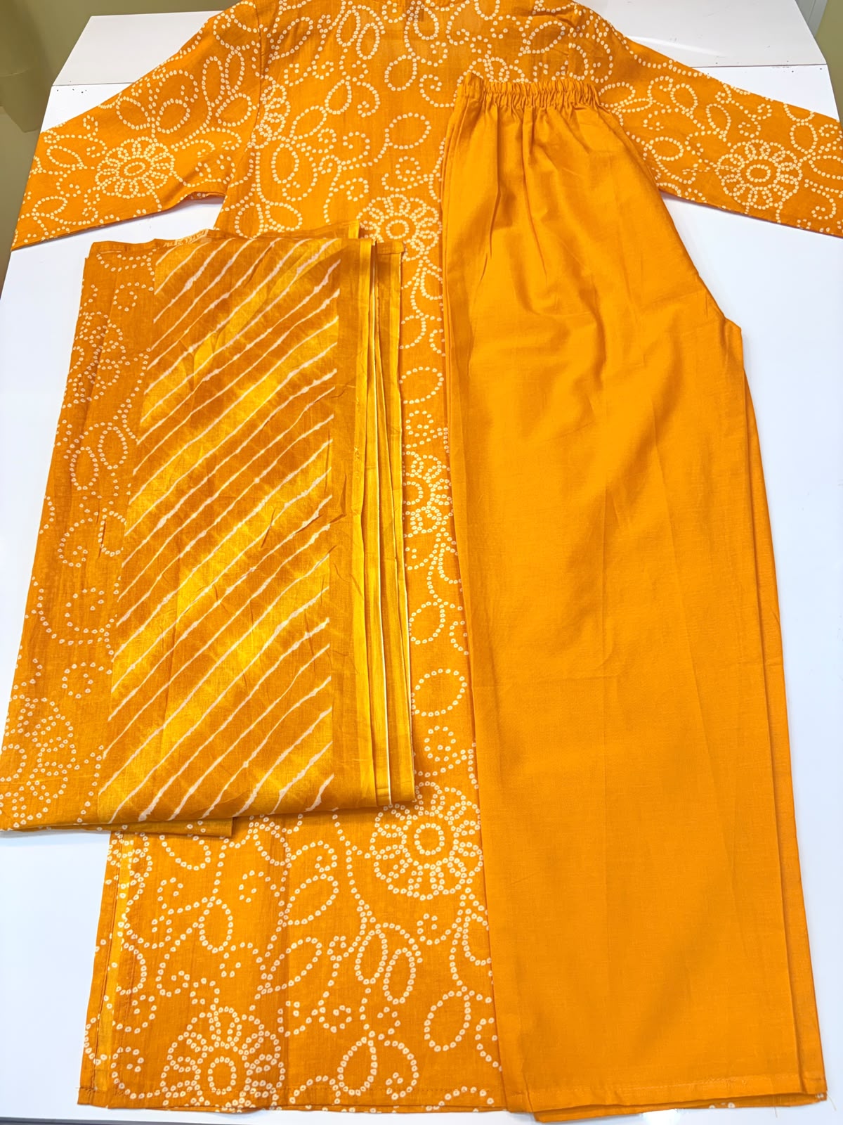 Traditional Yellow Bandhej Print 3-Piece Kurta Set (Ds. No - PCC1071)