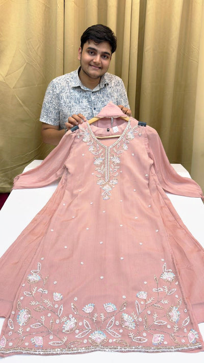 PASTEL PINK SET WITH KATHDANA WORK (Ds. No - PCC1062)