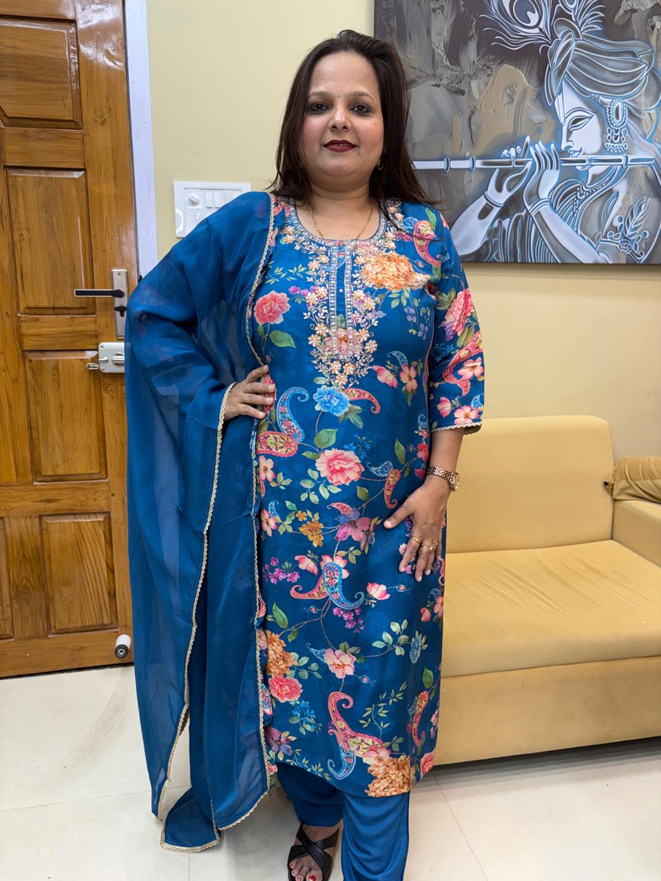 ROYAL BLUE FLORAL SUIT SET (Ds. No - PCC1063)