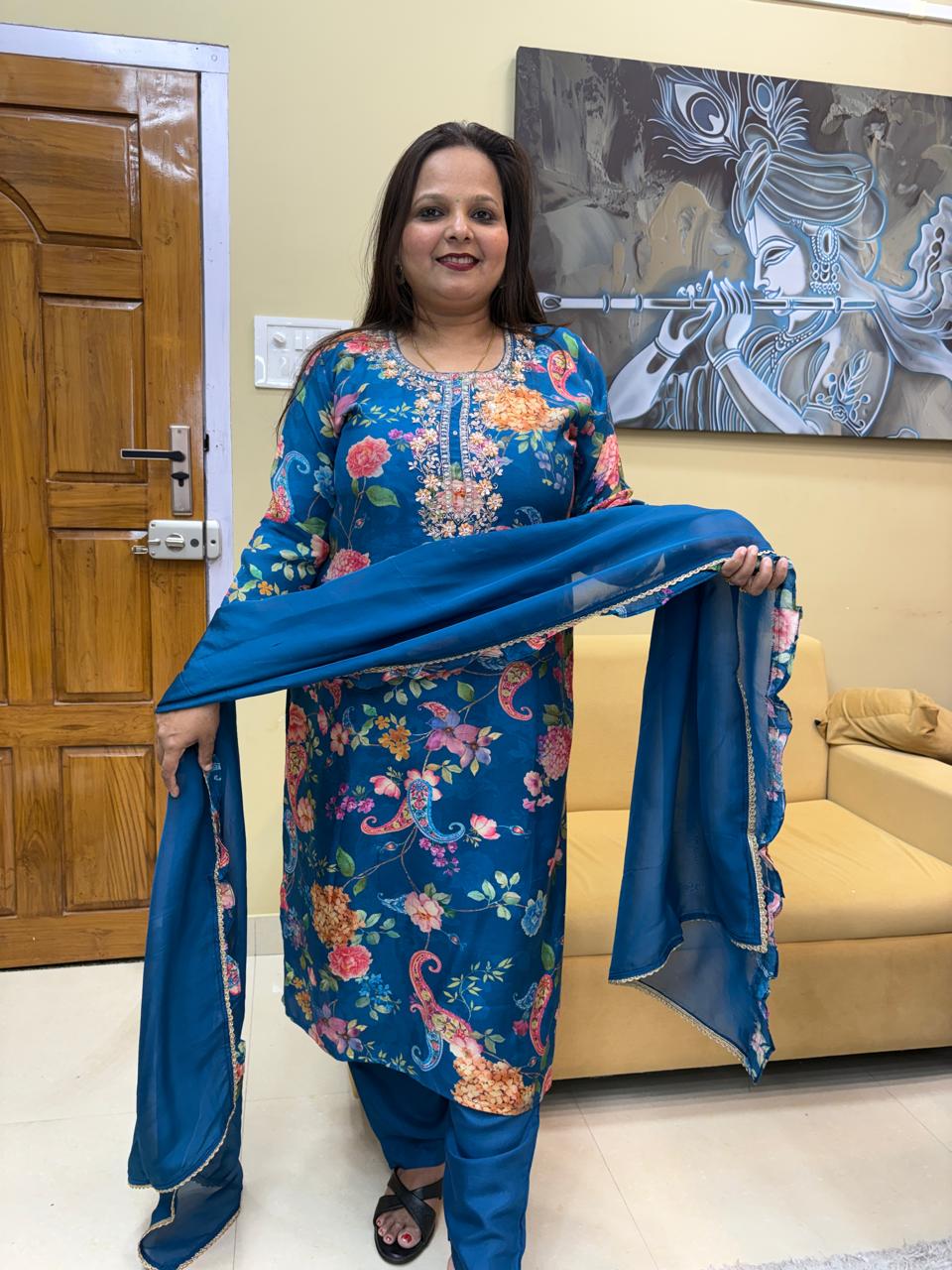 ROYAL BLUE FLORAL SUIT SET (Ds. No - PCC1063)