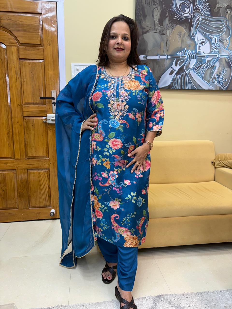 ROYAL BLUE FLORAL SUIT SET (Ds. No - PCC1063)