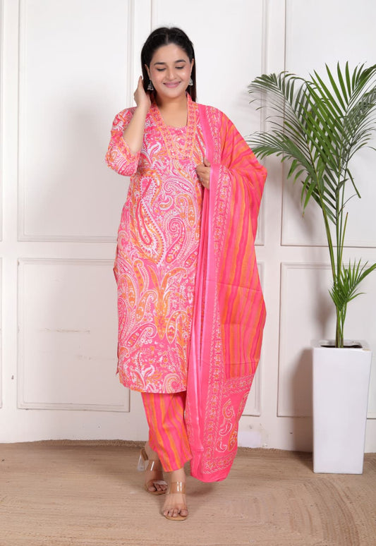 Kurti Pant Dupatta Set For Summers