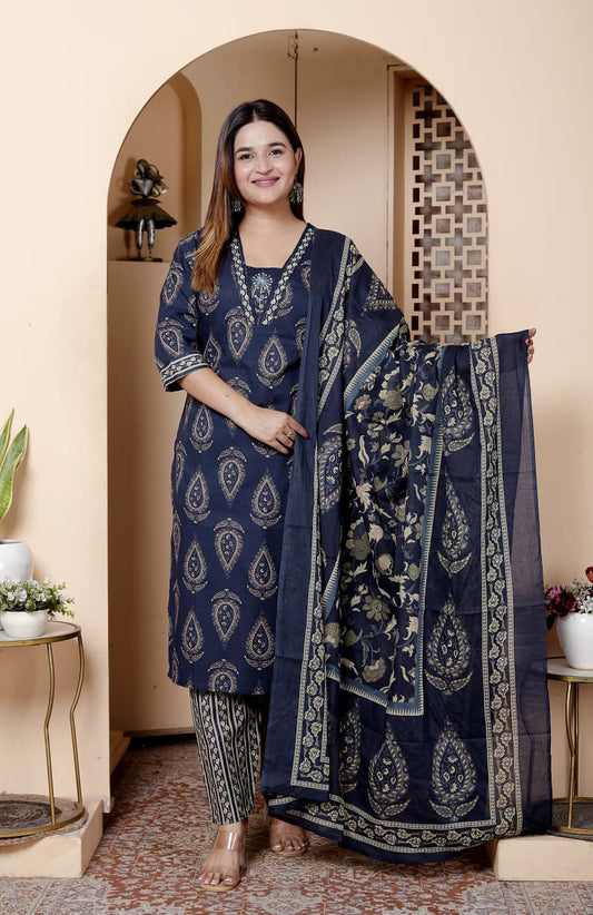 Kurti Pant Dupatta Set For Summers