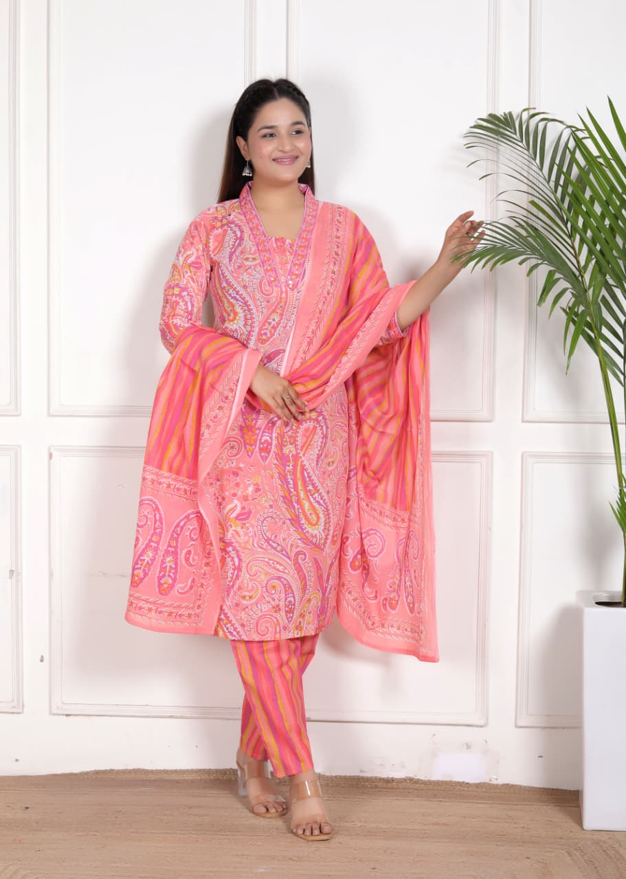 Kurti Pant Dupatta Set For Summers